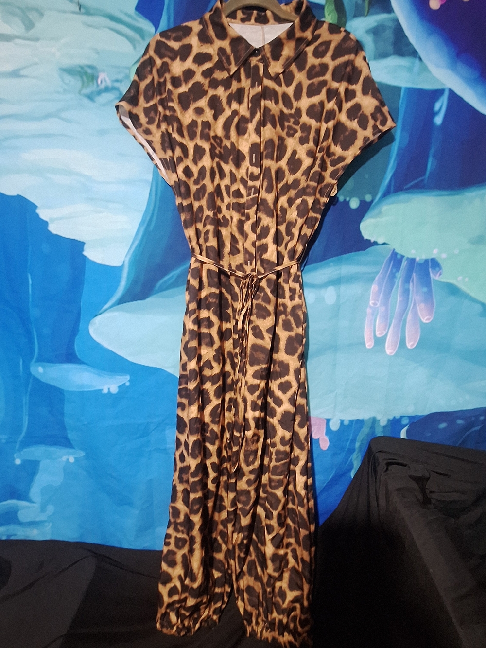 Leopard Print Button-Front Jumpsuit in Brown & Black